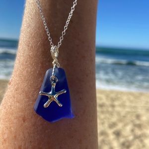 Hawaii sea glass Starfish charm pendant sterling silver necklace